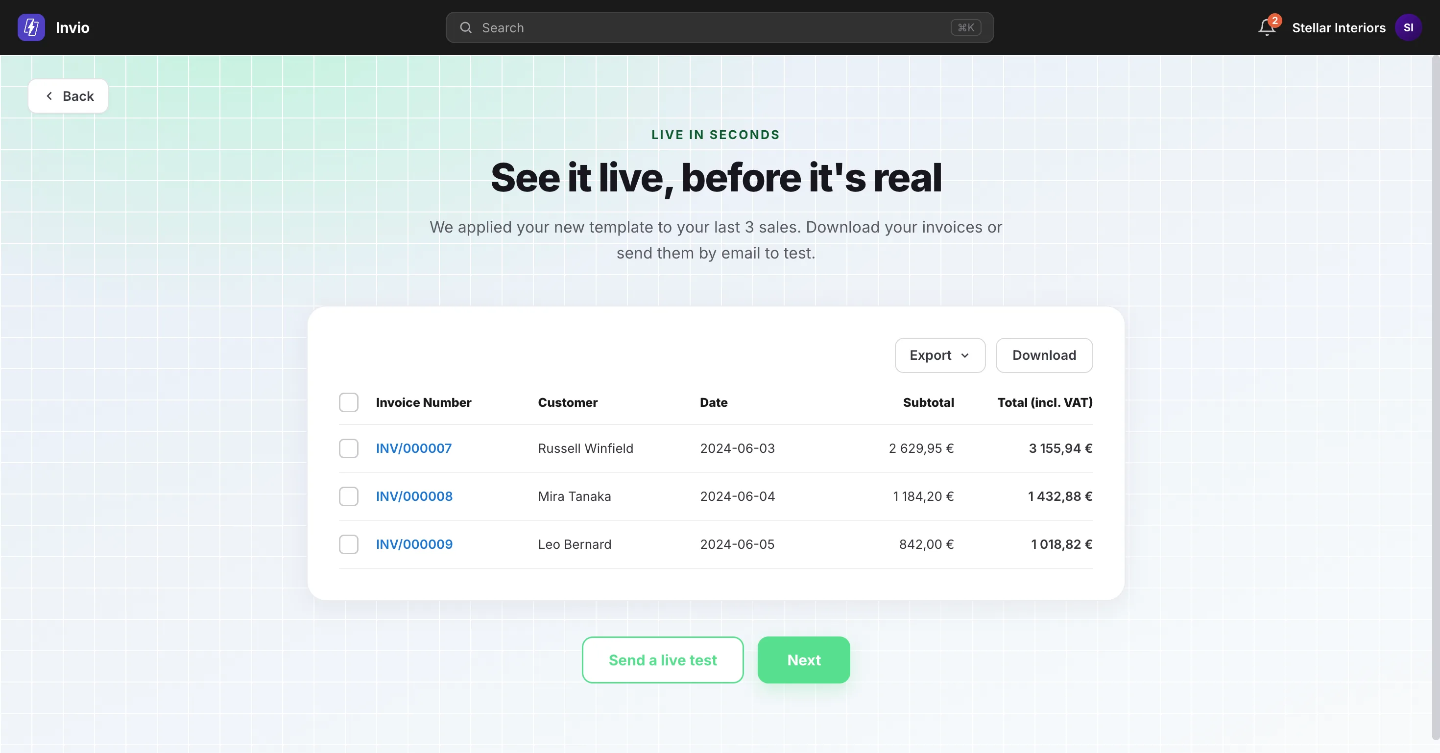 Step 4: live preview of an invoice with a payment QR code
